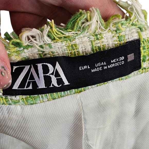 Zara Green Plaid Clueless Tweed Blazer Sz L - Picture 8 of 10